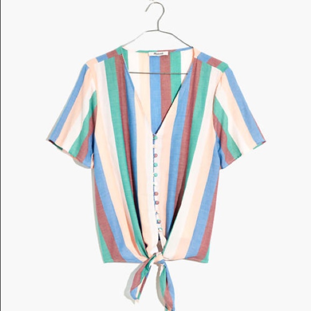 Madewell Striped Tie-Front Shirt XXL